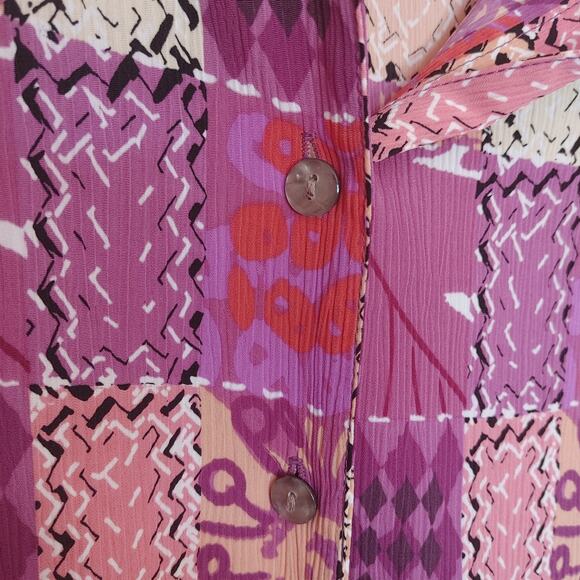 Allison Daley Size 16P Petite Button Up Purple Square Quarter Sleeve Retro - Picture 5 of 10